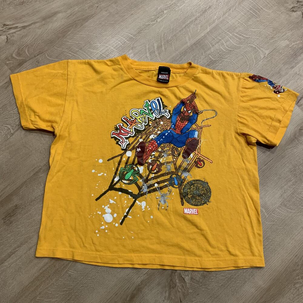 Vintage Y2K Marvel Spiderman Colorful T-Shirt Youth Boys Medium M (10-12) Yellow